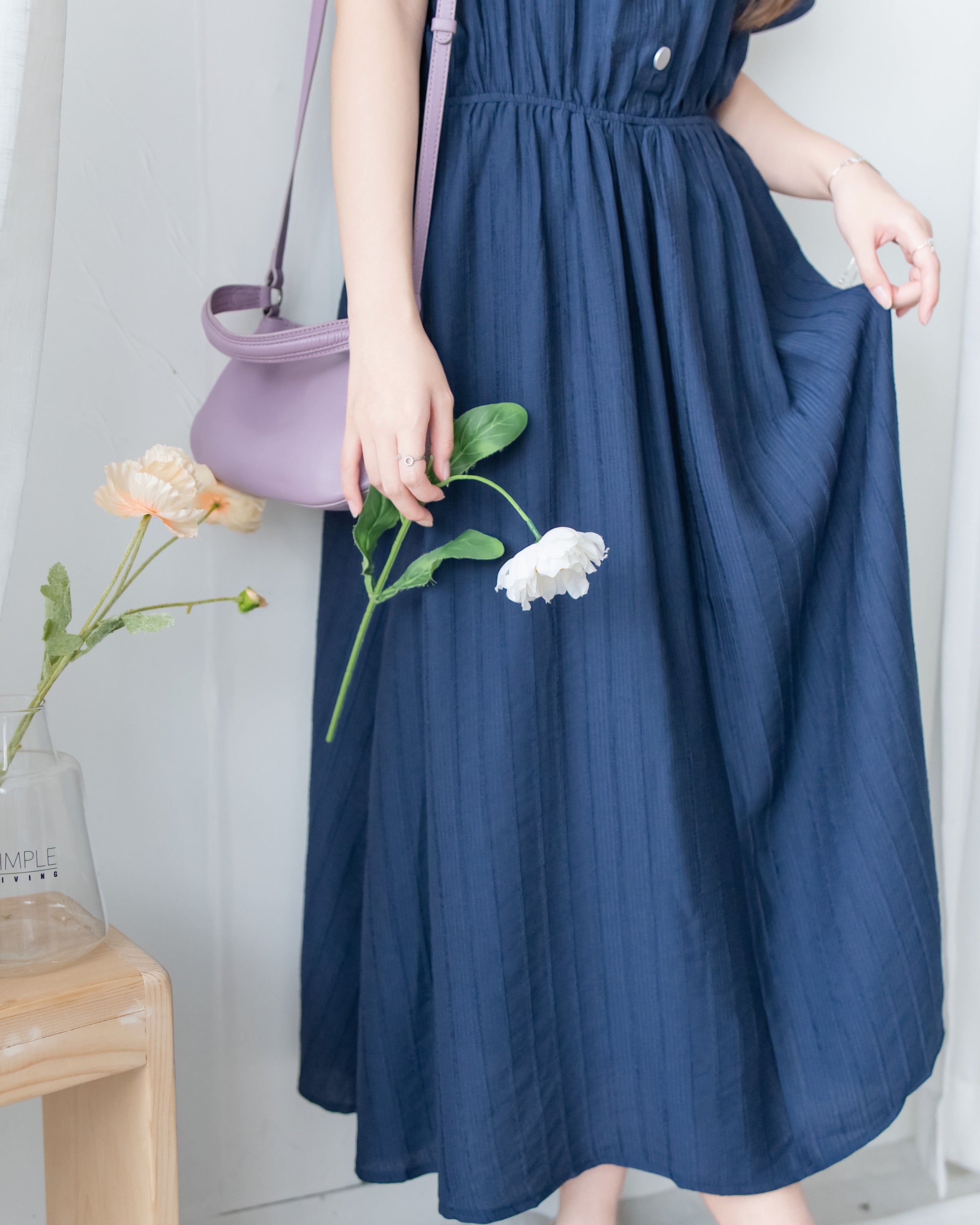 [intent label/ intent 製]  Alice Dress 前後兩穿單排鈕質感暗條紋連身裙 / DSA8010