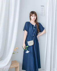 [intent label/ intent 製]  Alice Dress 前後兩穿單排鈕質感暗條紋連身裙 / DSA8010