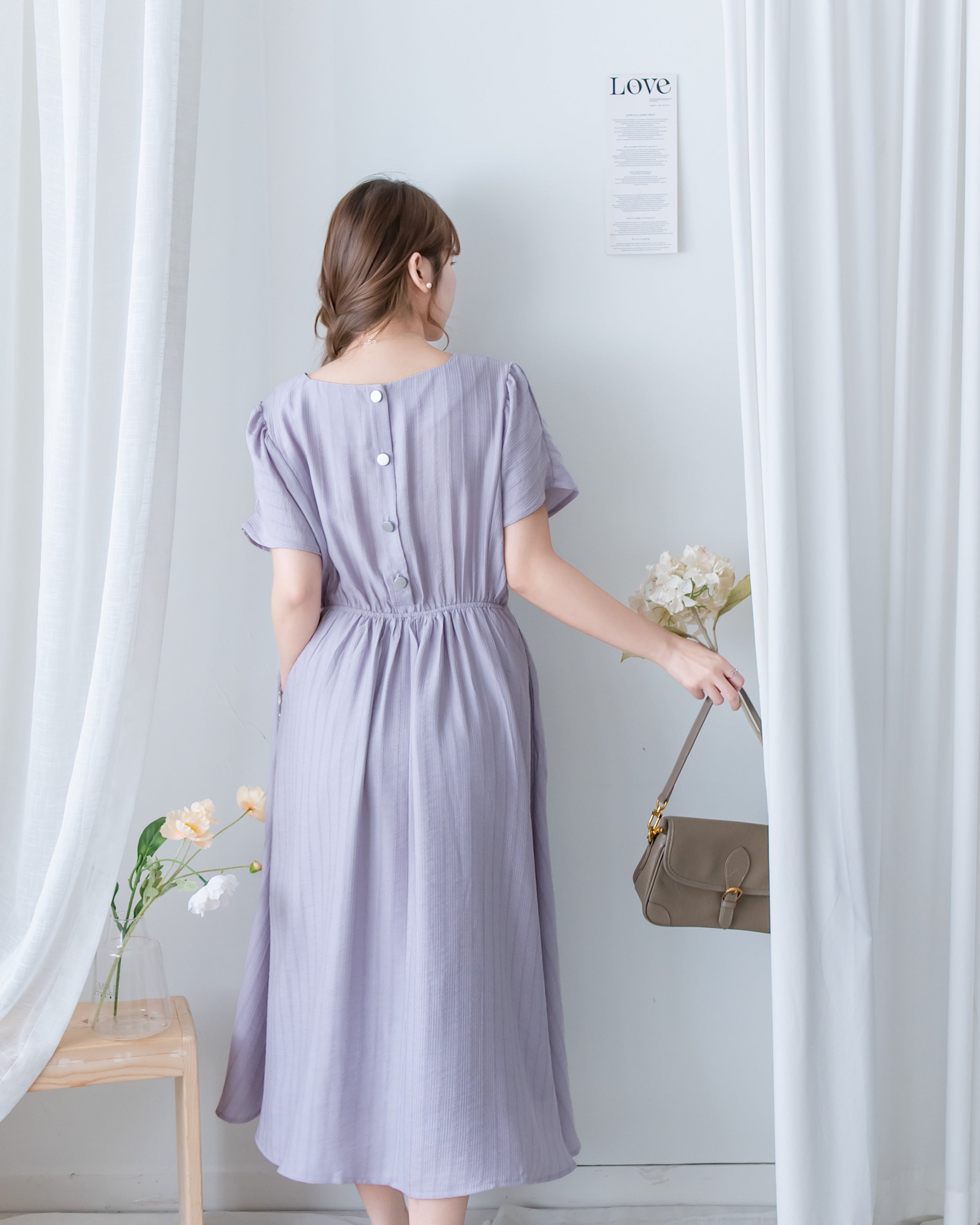 [intent label/ intent 製]  Alice Dress 前後兩穿單排鈕質感暗條紋連身裙 / DSA8010