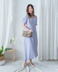 Square Neck Lavender Dress 方領綁帶薰衣草修腰連身裙/DS1172