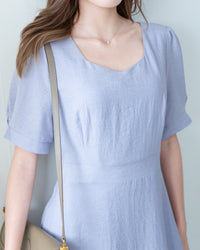 Square Neck Lavender Dress 方領綁帶薰衣草修腰連身裙/DS1172