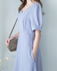 Square Neck Lavender Dress 方領綁帶薰衣草修腰連身裙/DS1172