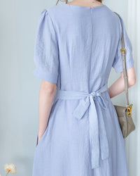 Square Neck Lavender Dress 方領綁帶薰衣草修腰連身裙/DS1172