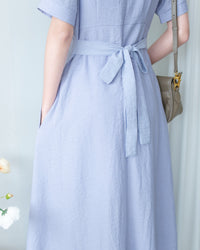 Square Neck Lavender Dress 方領綁帶薰衣草修腰連身裙/DS1172