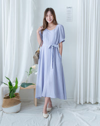 Square Neck Lavender Dress 方領綁帶薰衣草修腰連身裙/DS1172