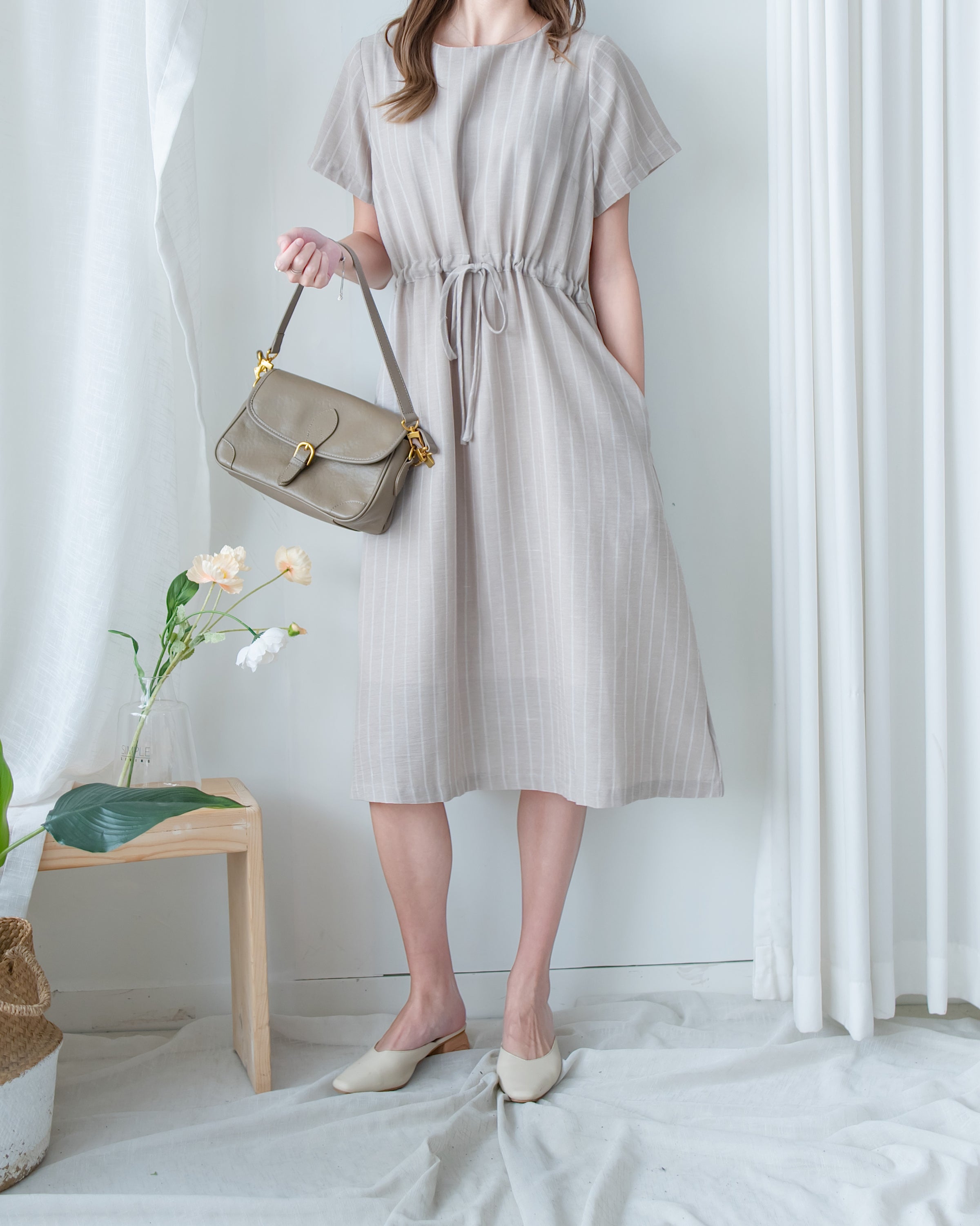 [intent label/ intent 製] Stripe Dress 法式細條親膚棉感口袋連身裙/ DSA8009