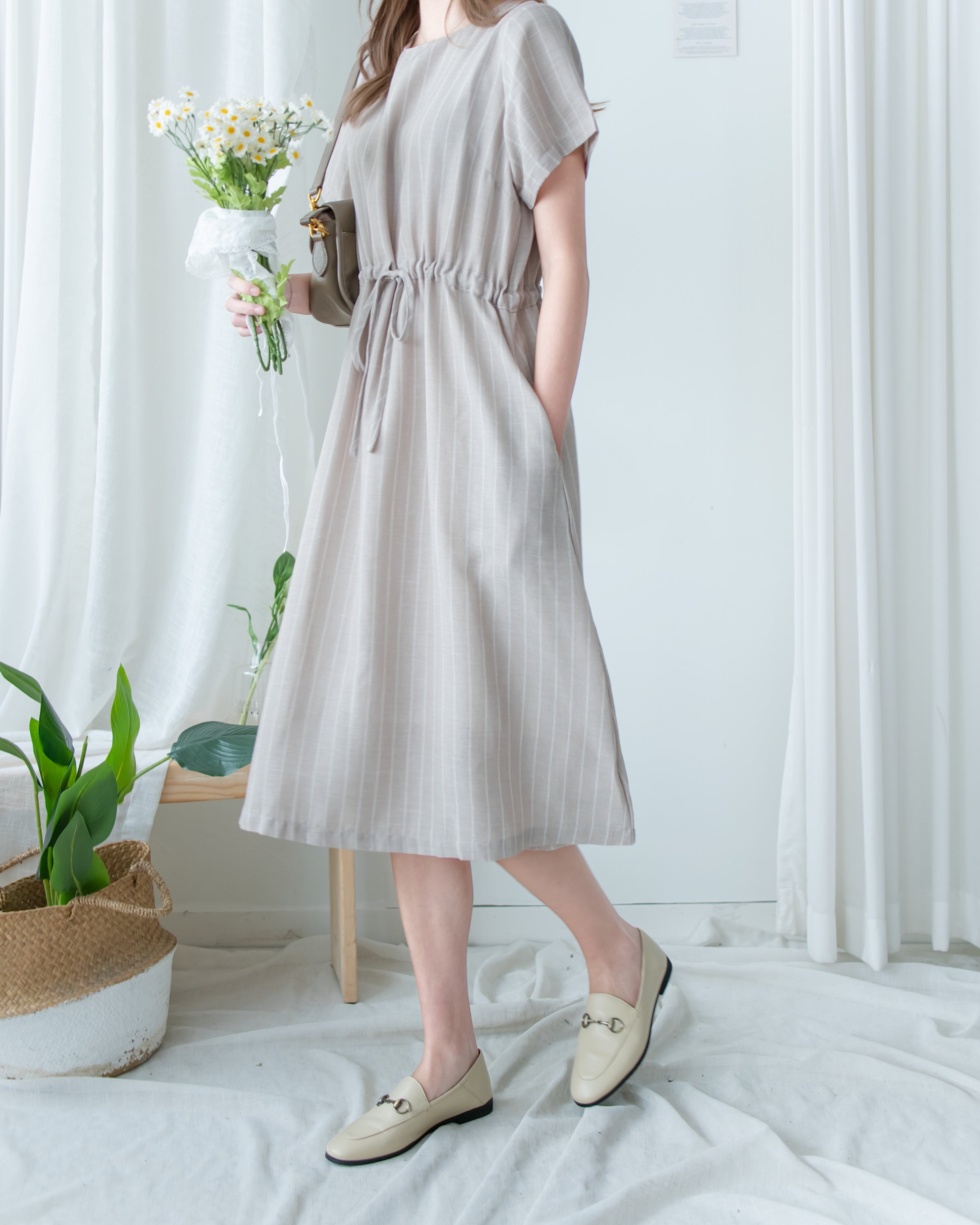 [intent label/ intent 製] Stripe Dress 法式細條親膚棉感口袋連身裙/ DSA8009