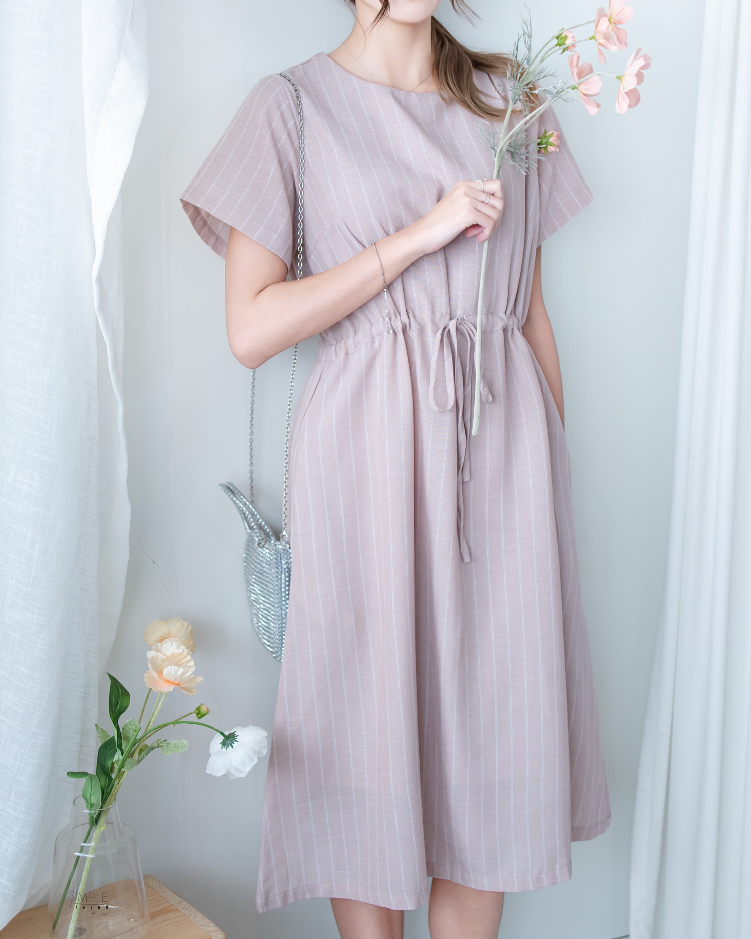 [intent label/ intent 製] Stripe Dress 法式細條親膚棉感口袋連身裙/ DSA8009