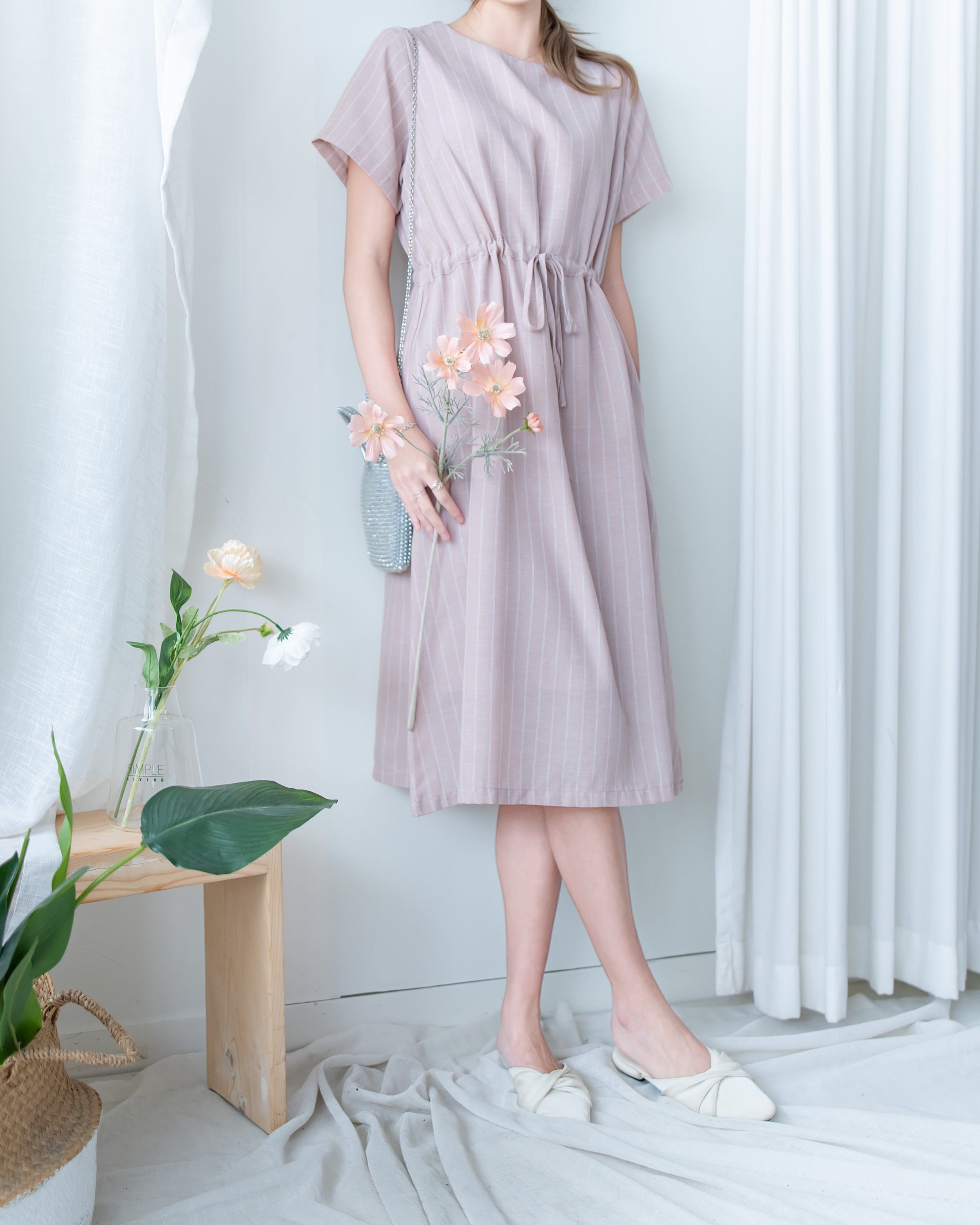 [intent label/ intent 製] Stripe Dress 法式細條親膚棉感口袋連身裙/ DSA8009