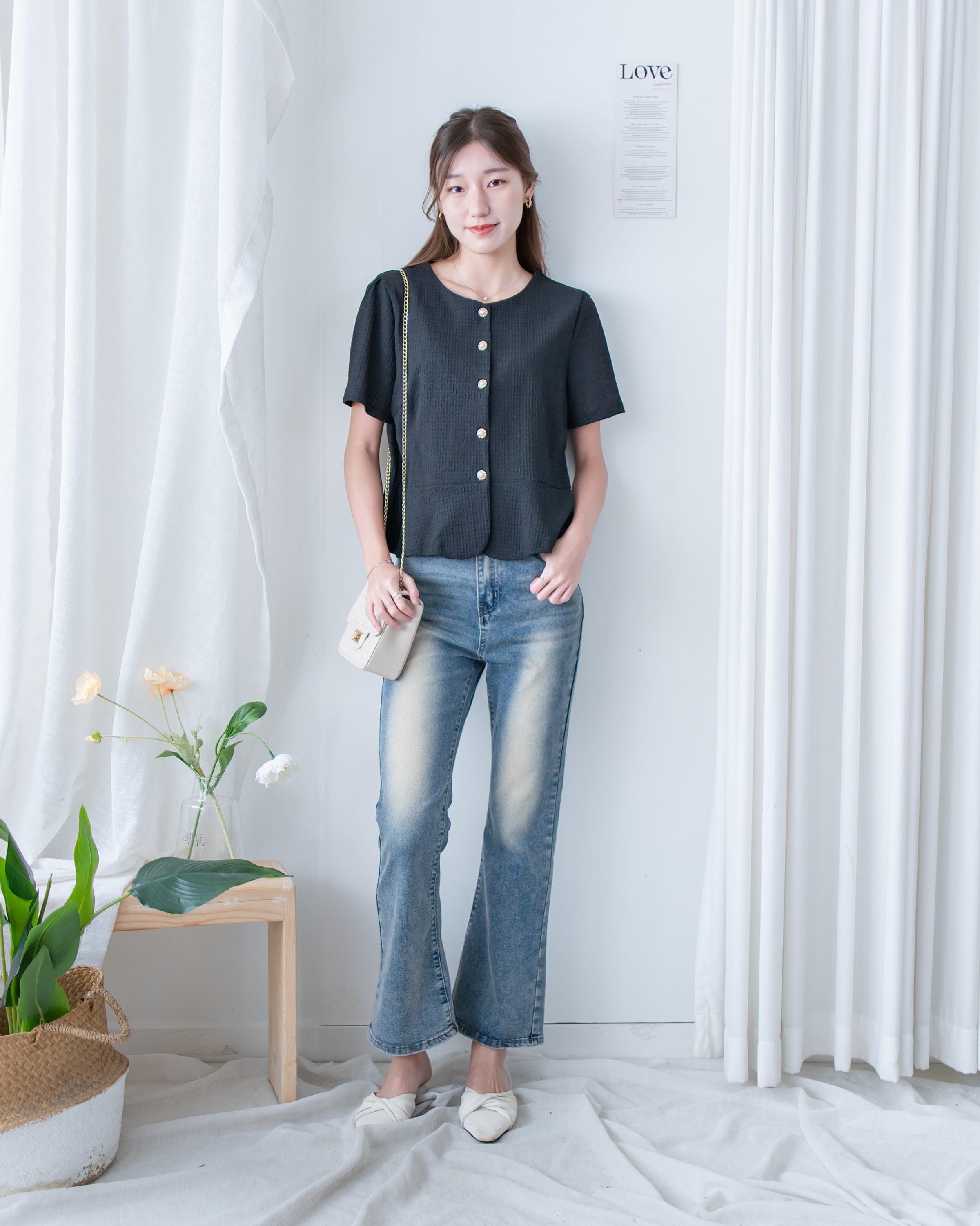 Pearl Blouse 小香風珍珠扣十字紋上衣/TP9239
