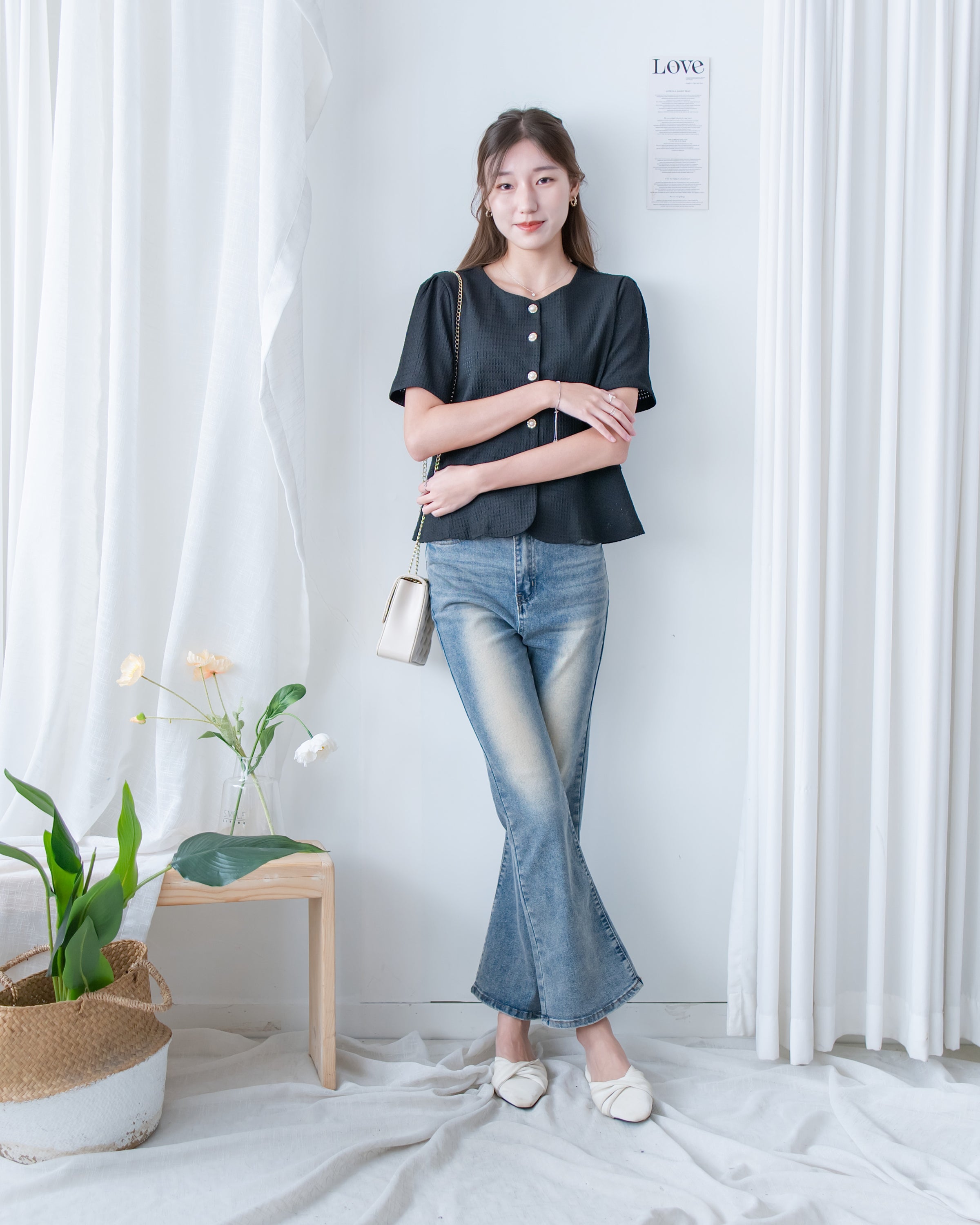 Pearl Blouse 小香風珍珠扣十字紋上衣/TP9239