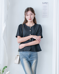 Pearl Blouse 小香風珍珠扣十字紋上衣/TP9239