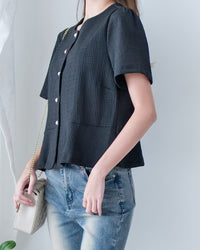 Pearl Blouse 小香風珍珠扣十字紋上衣/TP9239