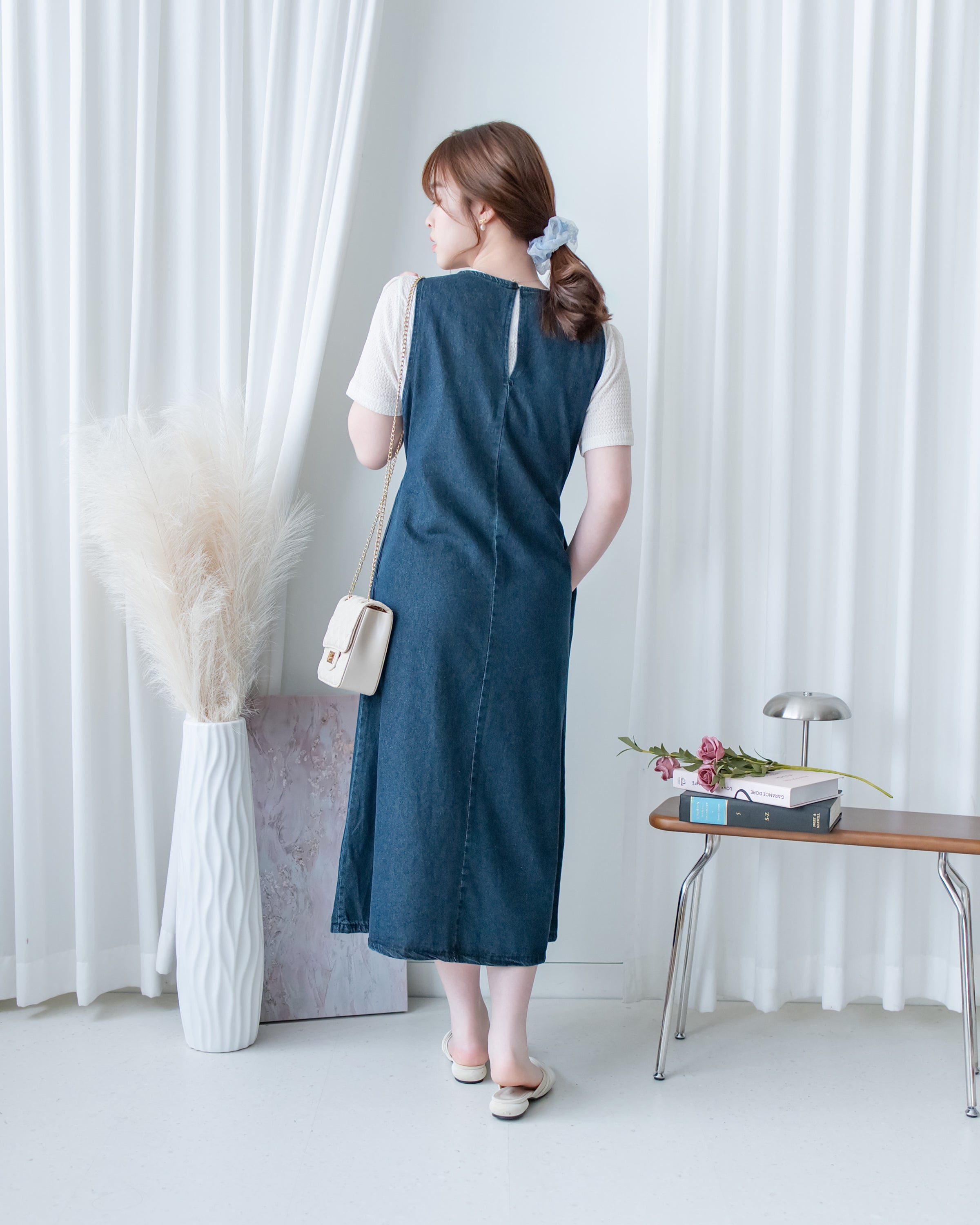 Denim Vest Dress 前中線綁帶牛仔背心裙/ DS1174