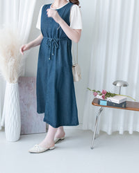 Denim Vest Dress 前中線綁帶牛仔背心裙/ DS1174