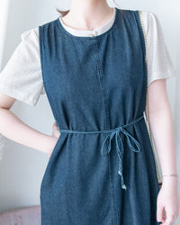 Denim Vest Dress 前中線綁帶牛仔背心裙/ DS1174