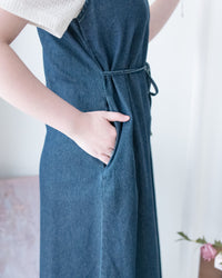 Denim Vest Dress 前中線綁帶牛仔背心裙/ DS1174