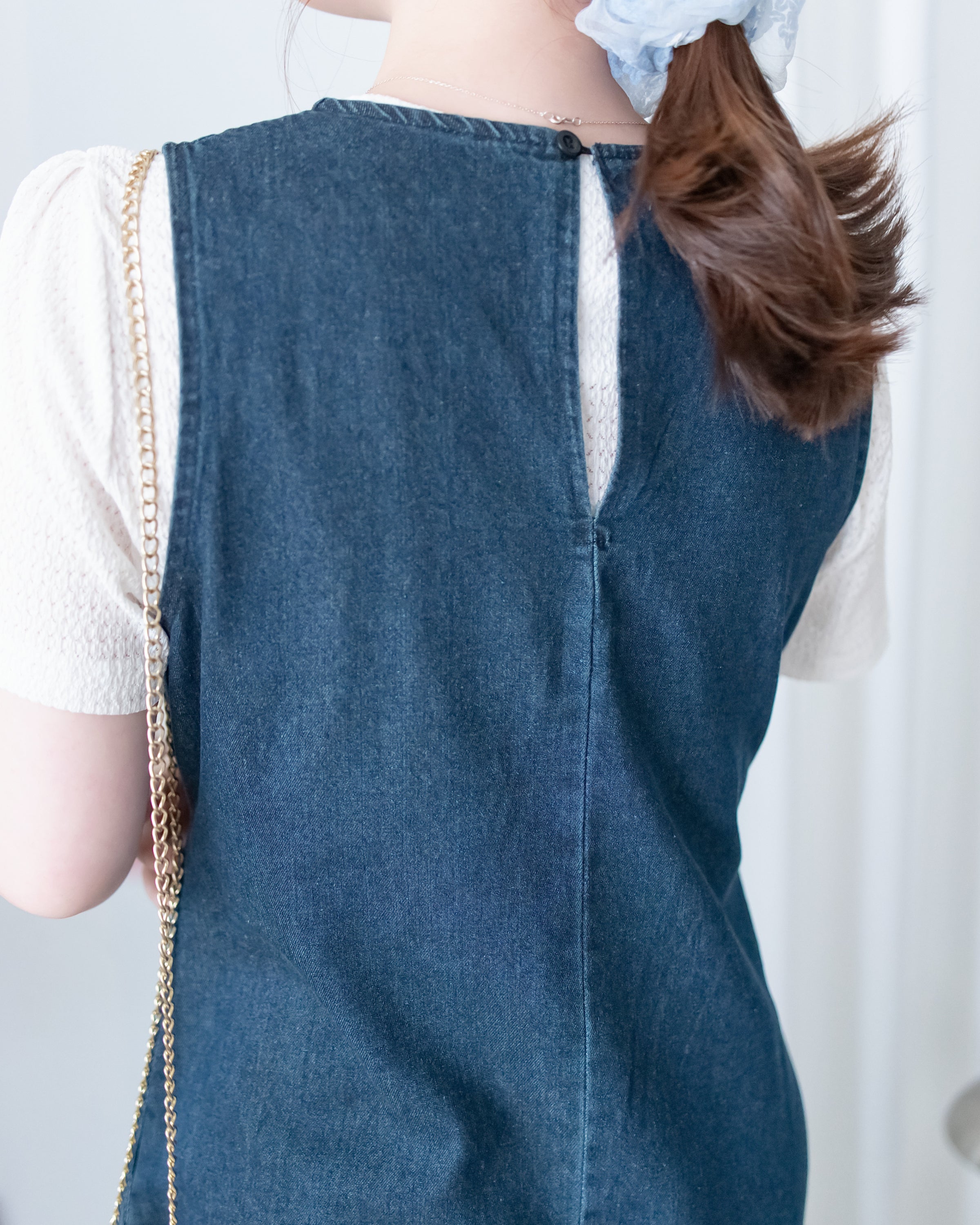 Denim Vest Dress 前中線綁帶牛仔背心裙/ DS1174