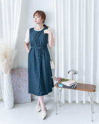 Denim Vest Dress 前中線綁帶牛仔背心裙/ DS1174