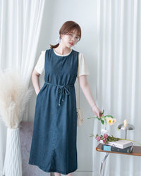 Denim Vest Dress 前中線綁帶牛仔背心裙/ DS1174