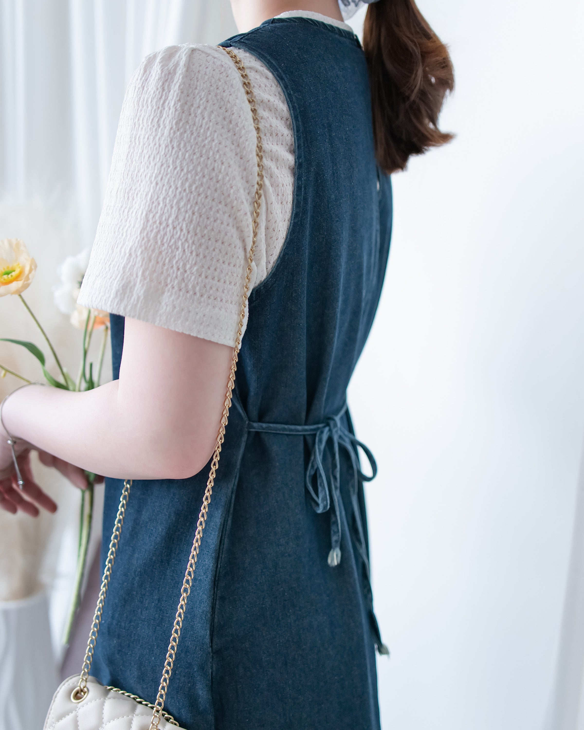Denim Vest Dress 前中線綁帶牛仔背心裙/ DS1174