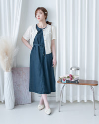 Denim Vest Dress 前中線綁帶牛仔背心裙/ DS1174