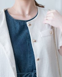 Tweed Cardigan 法式小香風金扣短袖上衣/ BU9152