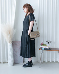 Tonal Check Dress 編織提花拼接側傘形連身裙/ DS1177