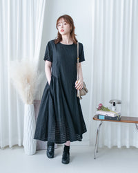 Tonal Check Dress 編織提花拼接側傘形連身裙/ DS1177
