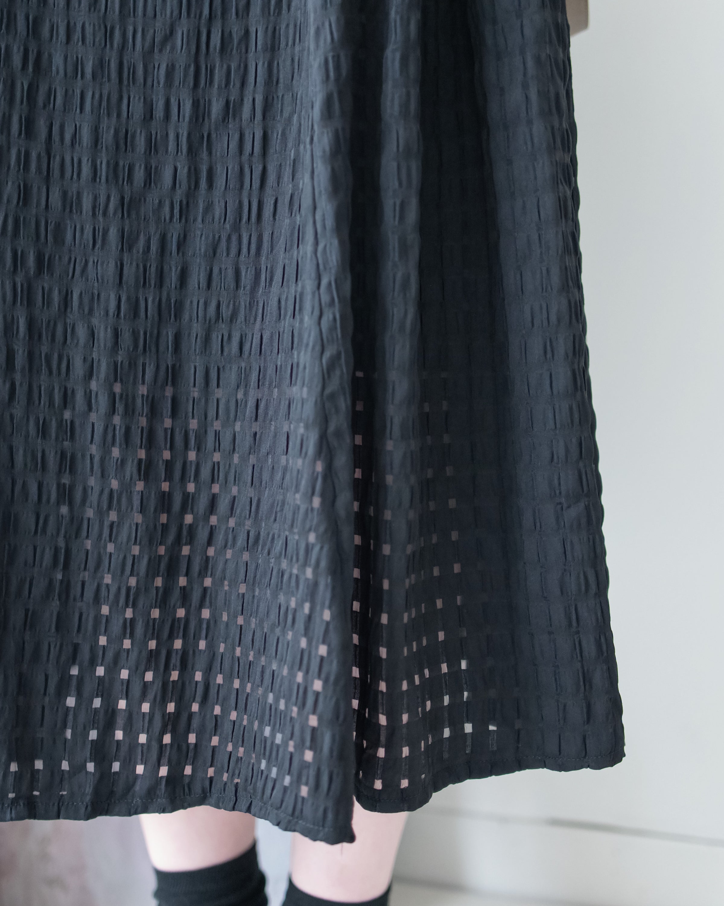 Tonal Check Dress 編織提花拼接側傘形連身裙/ DS1177