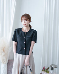 Tweed Cardigan 法式小香風金扣短袖上衣/ BU9152