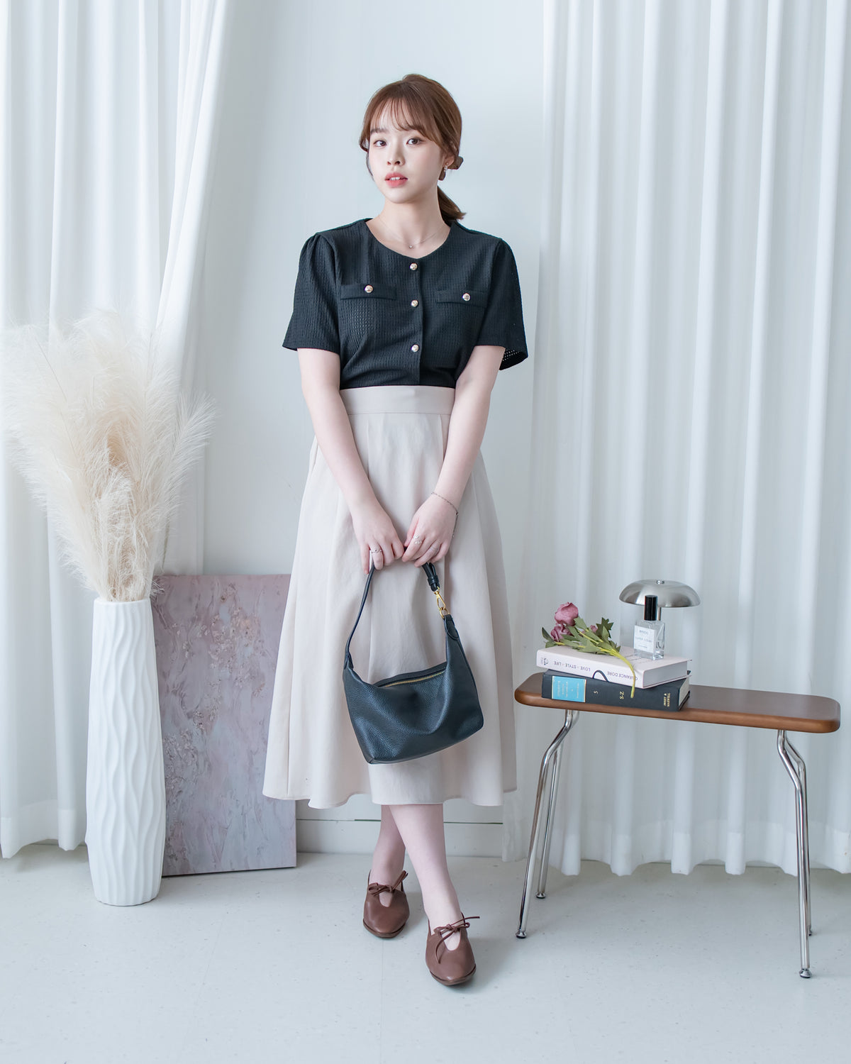 French Pocket Skirt 前褶微挺高腰口袋傘裙/ SK8951