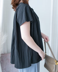V-Collar Blouse 隨性抓褶小 V 領傘袖上衣/ TP9240