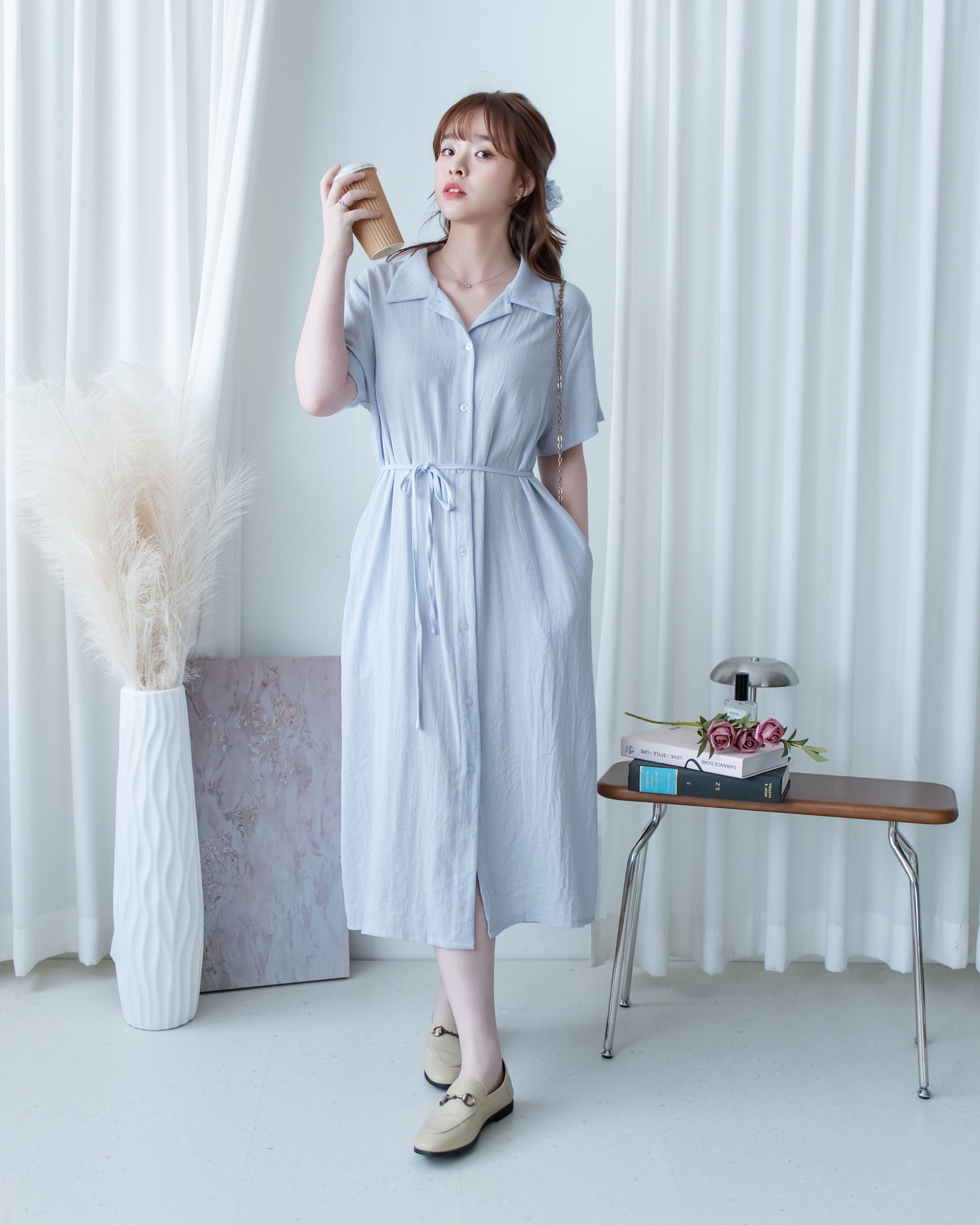 [intent label/ intent 製] Anden Shirt Dress 舒適柔軟下排假鈕扣恤衫連身裙/ DSA8011