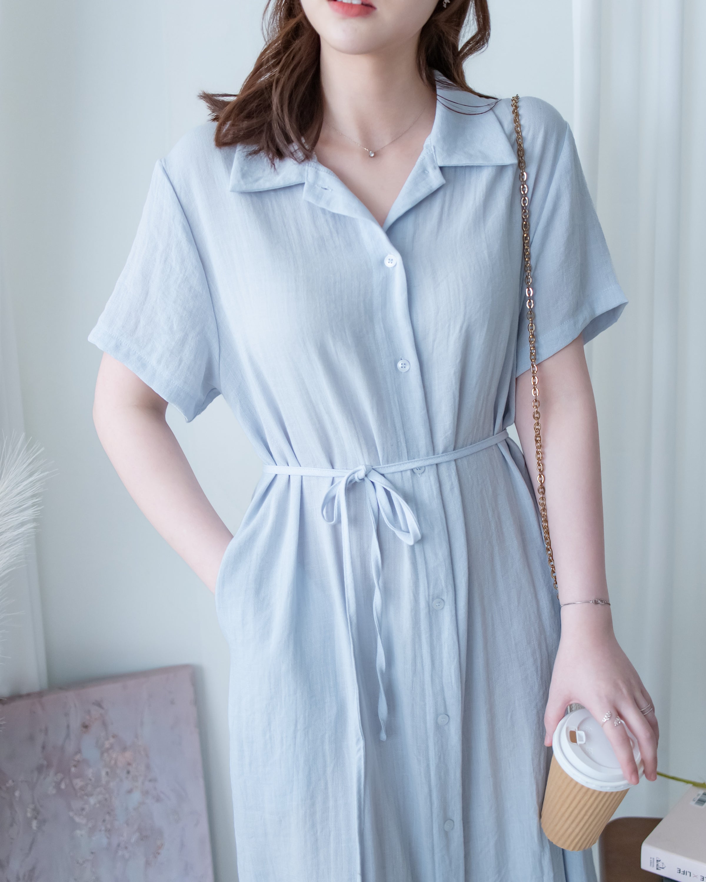 [intent label/ intent 製] Anden Shirt Dress 舒適柔軟下排假鈕扣恤衫連身裙/ DSA8011