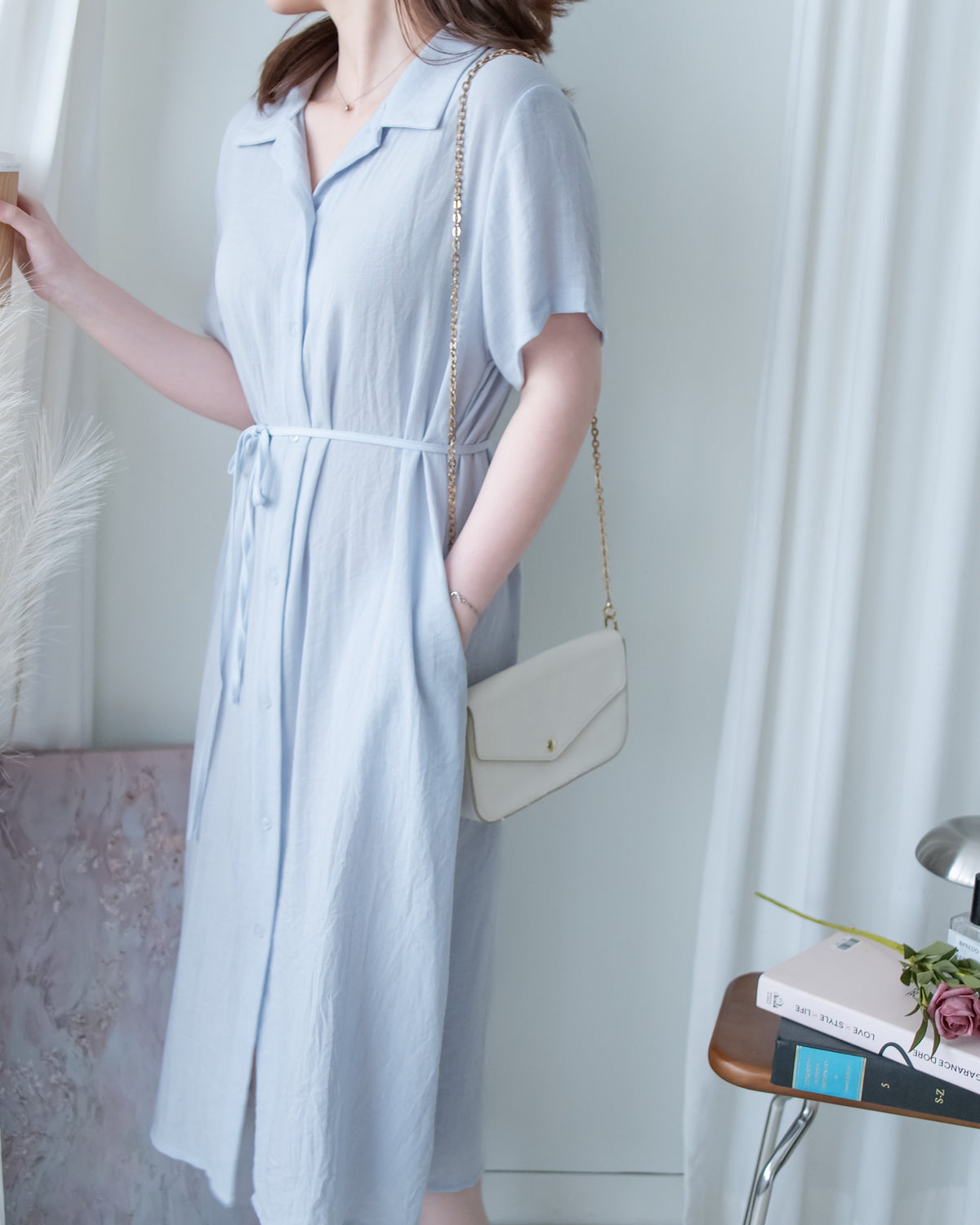 [intent label/ intent 製] Anden Shirt Dress 舒適柔軟下排假鈕扣恤衫連身裙/ DSA8011