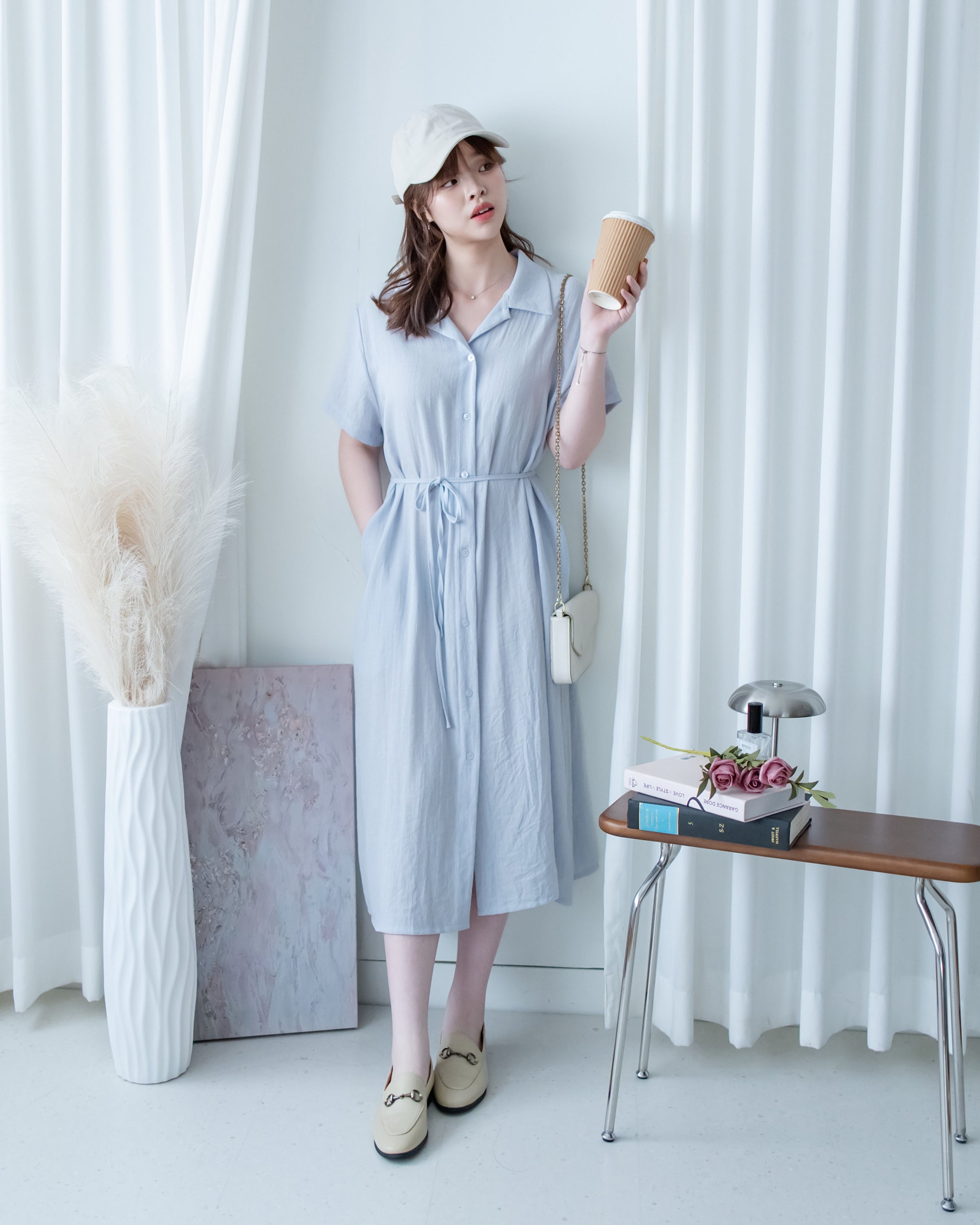 [intent label/ intent 製] Anden Shirt Dress 舒適柔軟下排假鈕扣恤衫連身裙/ DSA8011