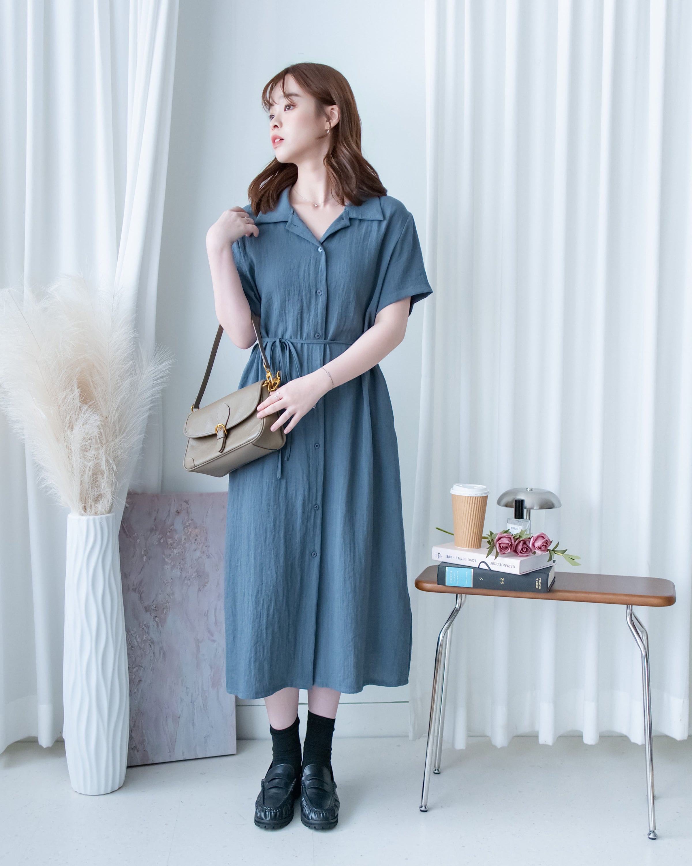 [intent label/ intent 製] Anden Shirt Dress 舒適柔軟下排假鈕扣恤衫連身裙/ DSA8011