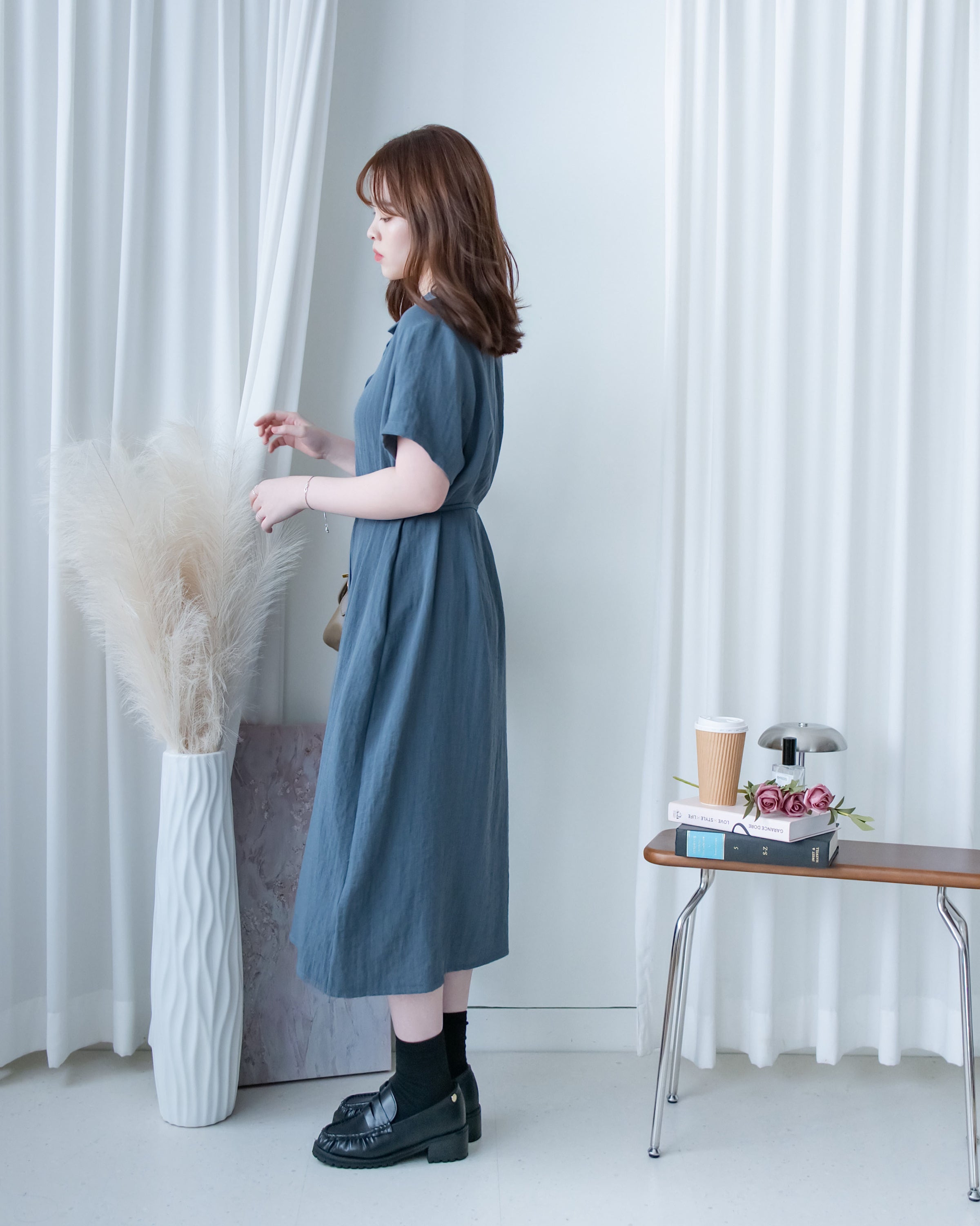 [intent label/ intent 製] Anden Shirt Dress 舒適柔軟下排假鈕扣恤衫連身裙/ DSA8011