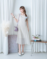 Tonal Check Dress 編織提花拼接側傘形連身裙/ DS1177