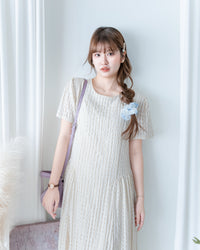 Tonal Check Dress 編織提花拼接側傘形連身裙/ DS1177
