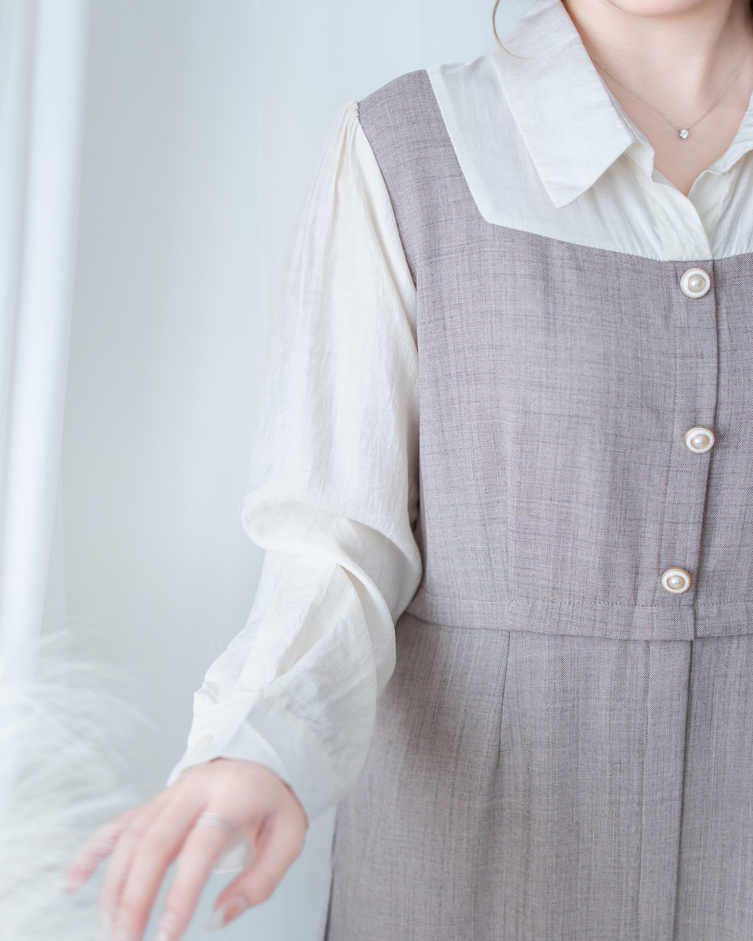 Spliced Mocha Dress 假兩件莫卡拼接恤衫連身裙/ DS1179