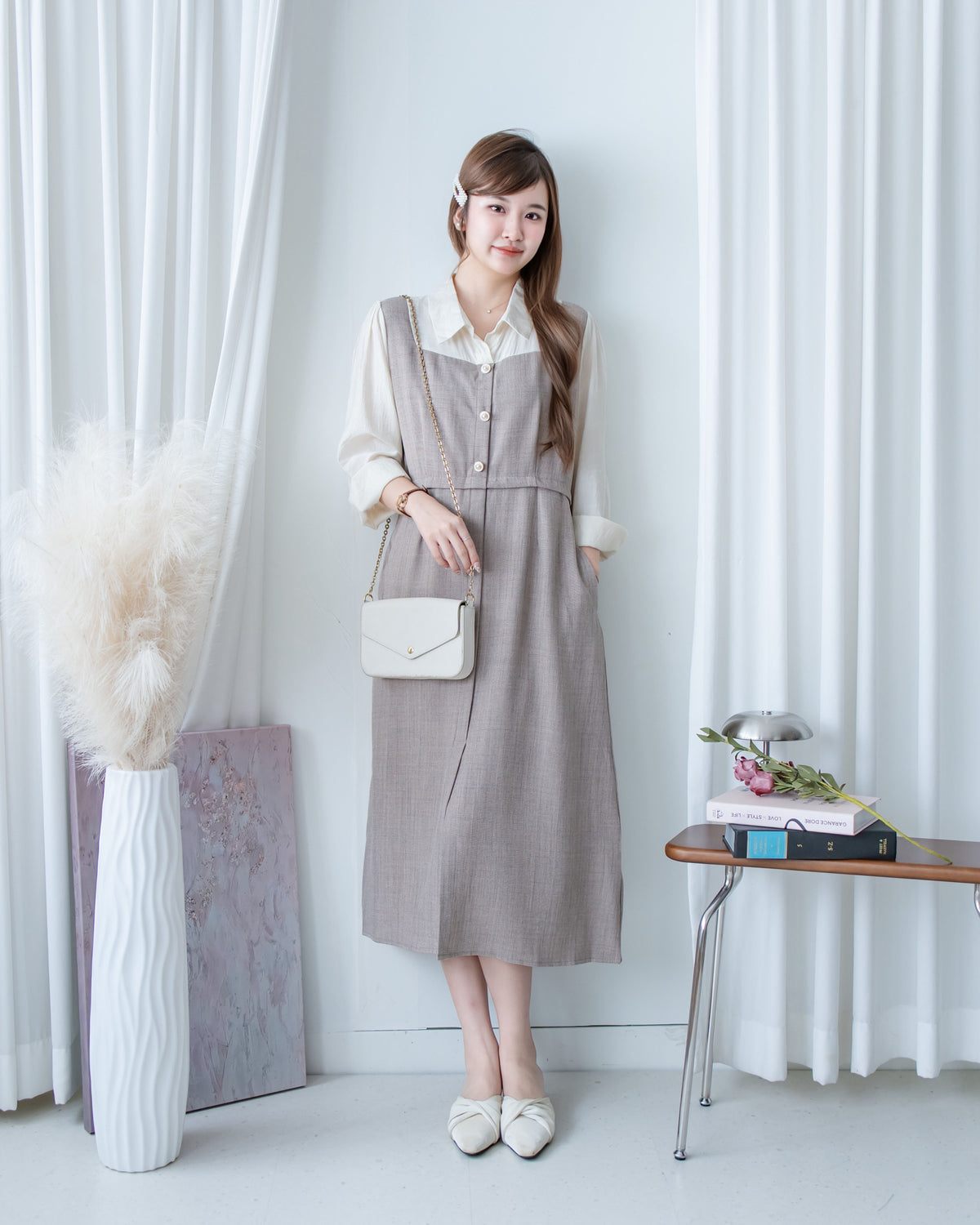 Spliced Mocha Dress 假兩件莫卡拼接恤衫連身裙/ DS1179