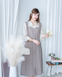Spliced Mocha Dress 假兩件莫卡拼接恤衫連身裙/ DS1179