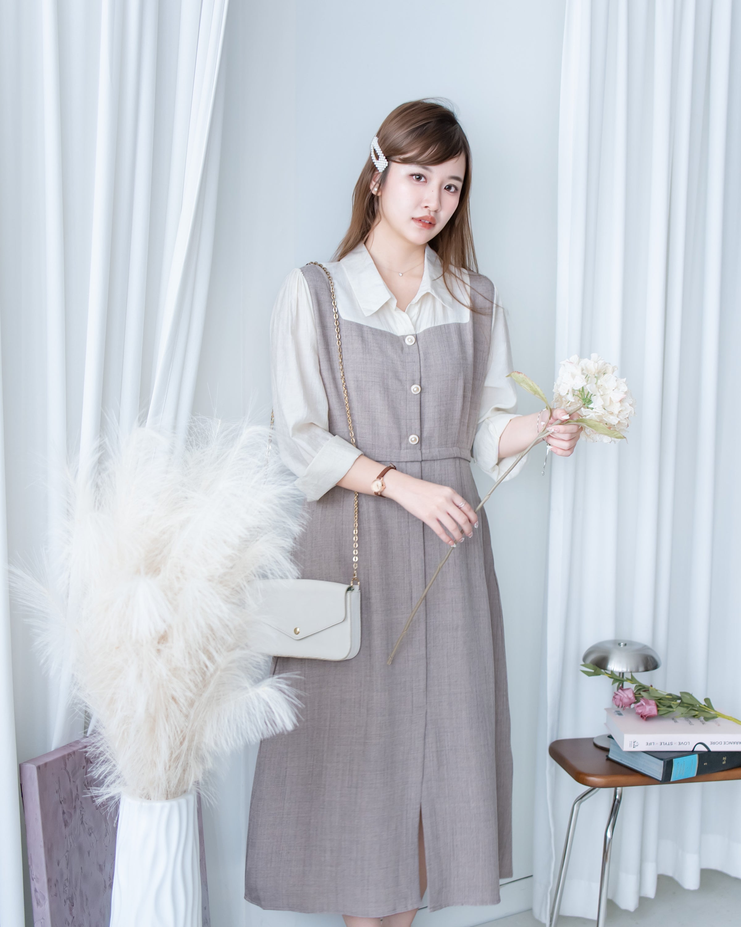 Spliced Mocha Dress 假兩件莫卡拼接恤衫連身裙/ DS1179