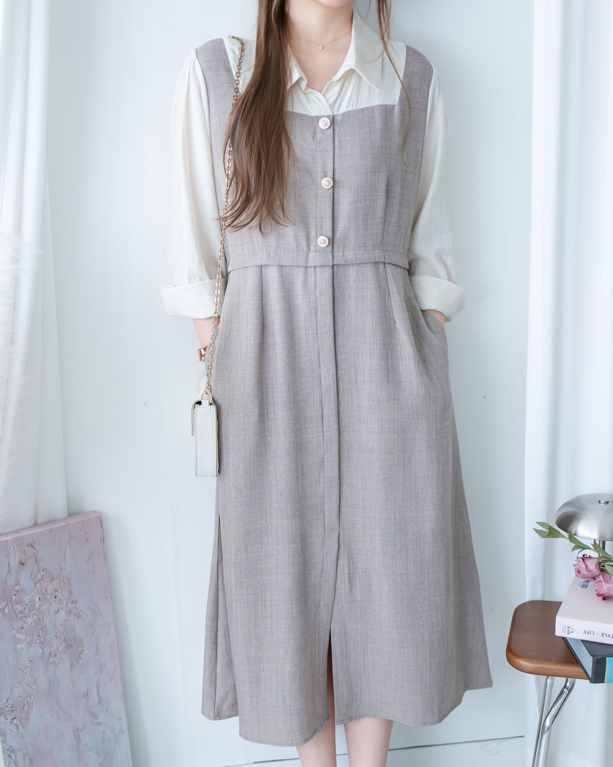 Spliced Mocha Dress 假兩件莫卡拼接恤衫連身裙/ DS1179