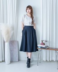 French Pocket Skirt 前褶微挺高腰口袋傘裙/ SK8951