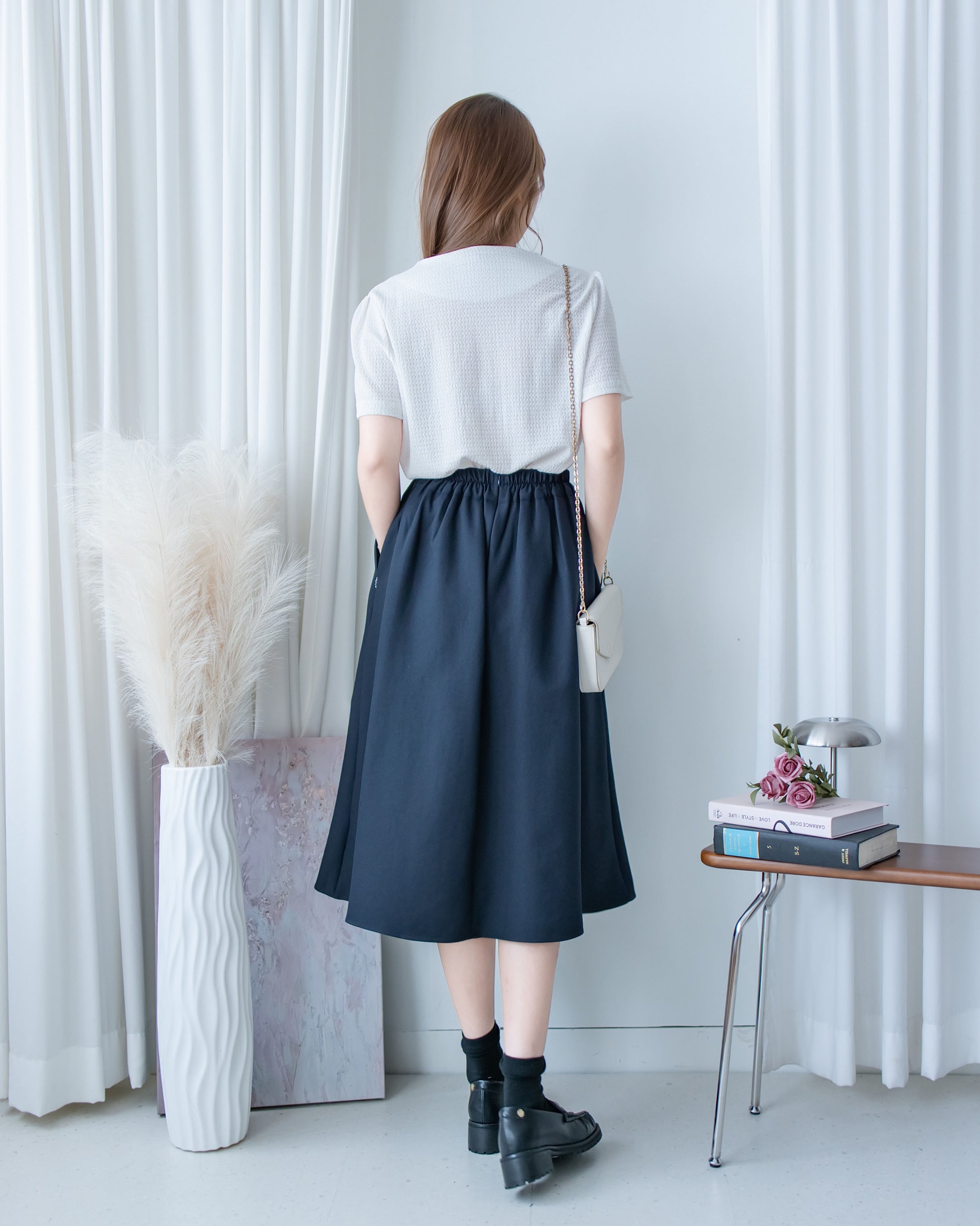 French Pocket Skirt 前褶微挺高腰口袋傘裙/ SK8951