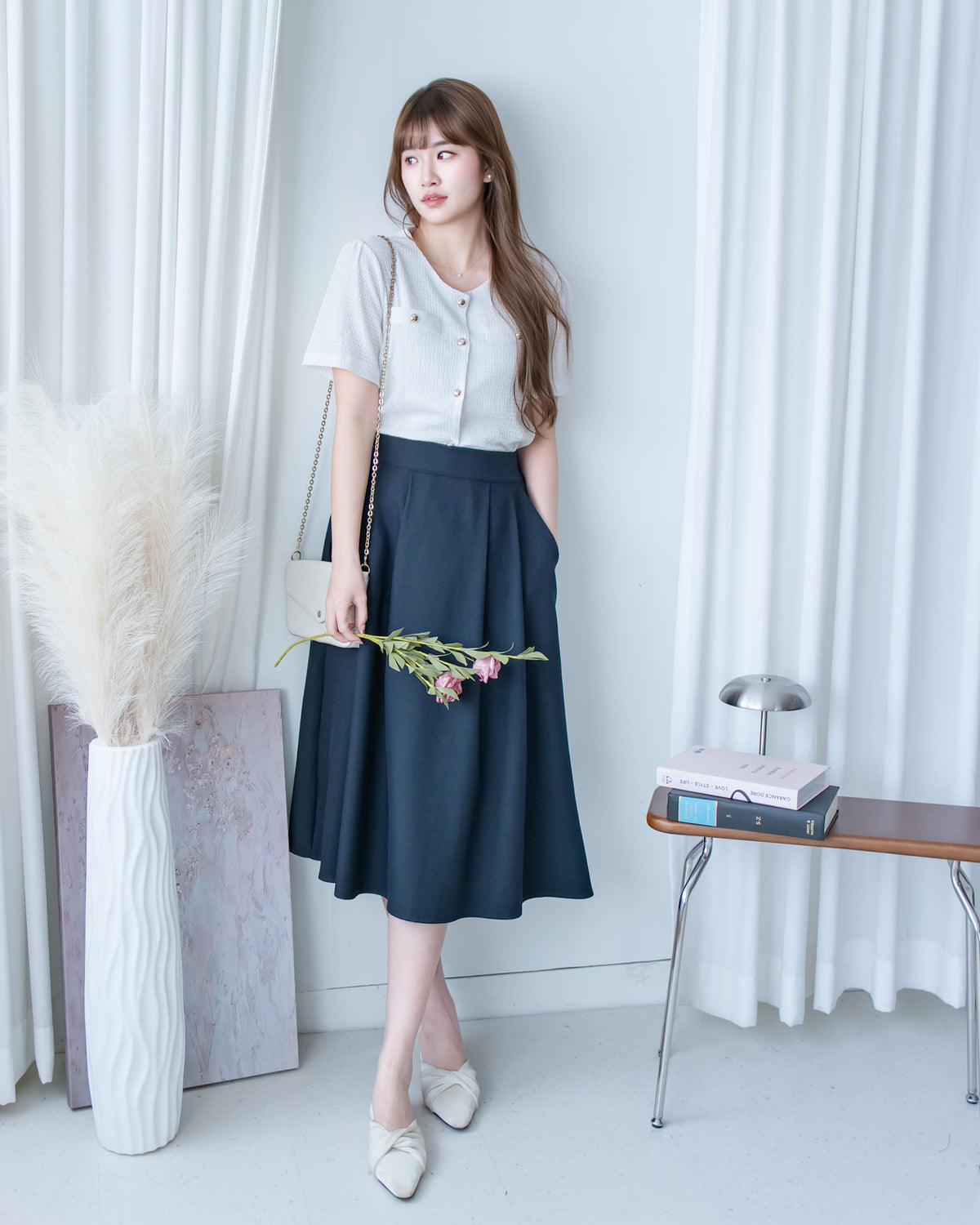 French Pocket Skirt 前褶微挺高腰口袋傘裙/ SK8951