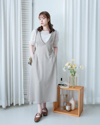 Vest Dress 法式V形粗帶彈性傘形連身裙/ DS1178